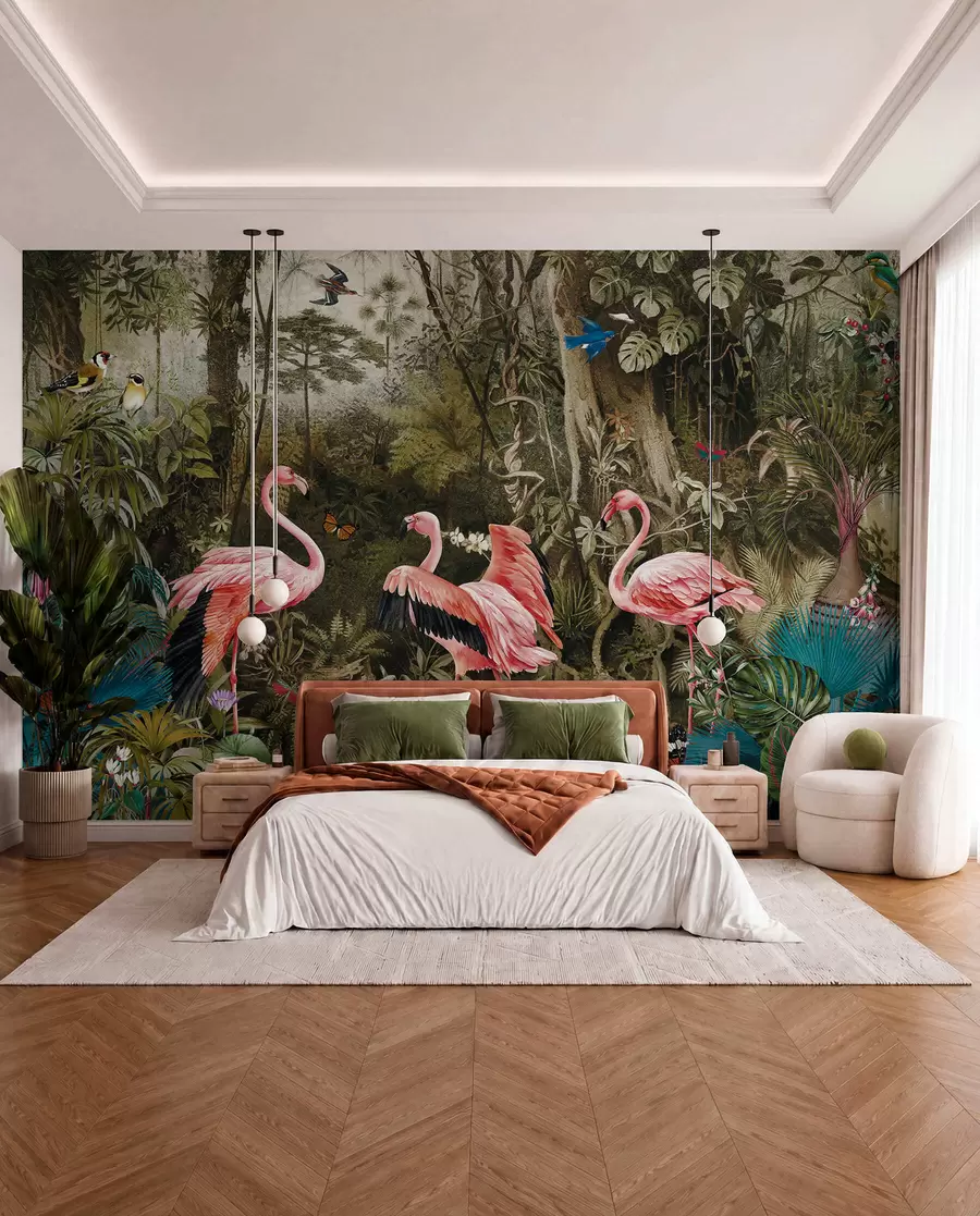 wall murals Тропске птице и фламингоси у џунгли u73568