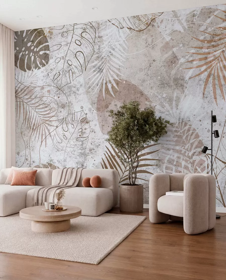 wall murals Гламурозни 3Д лишће у стилу Грунге u73584
