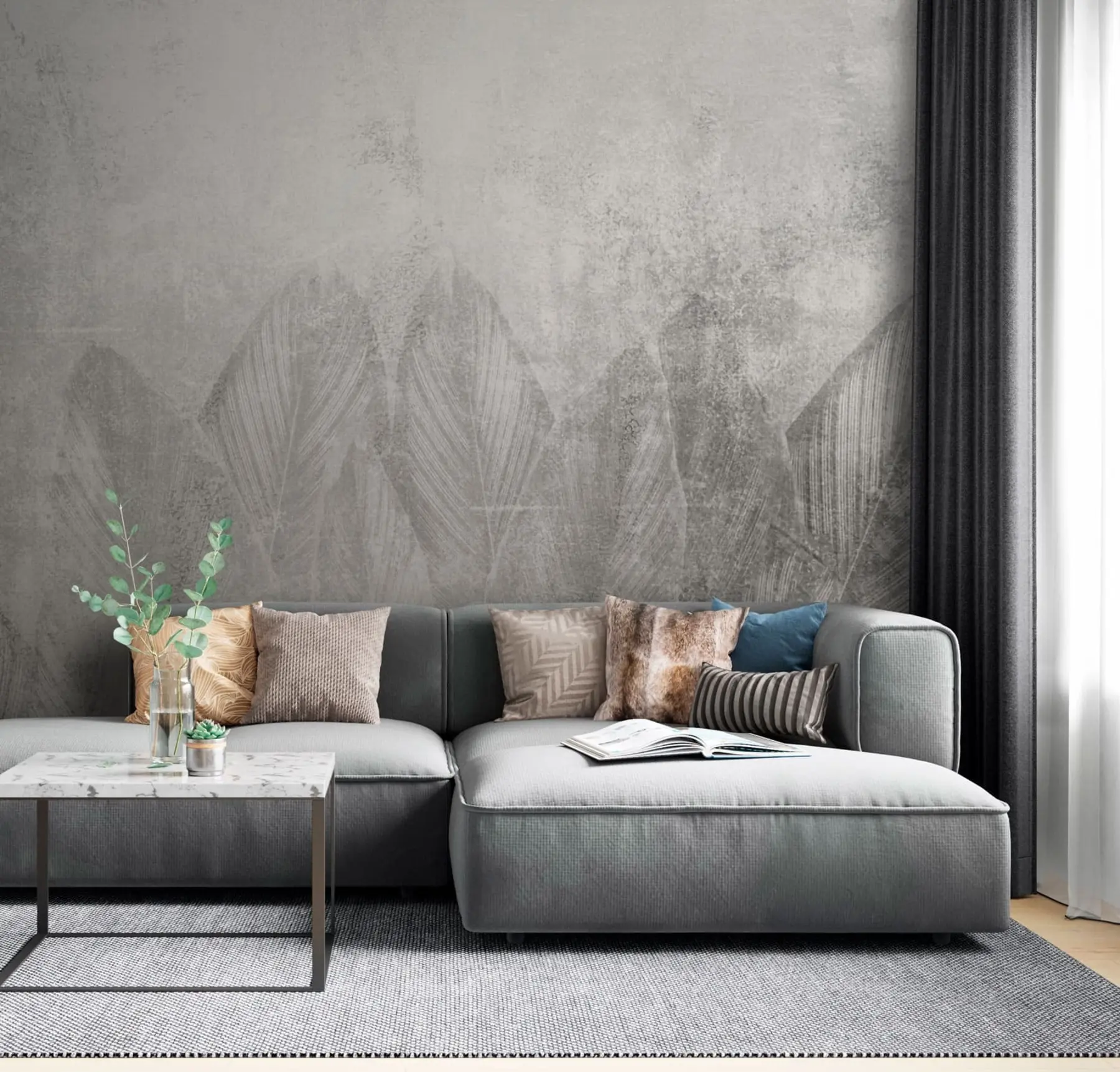 wall murals Модерни декор палмино лишће на бетонској позадини u73876