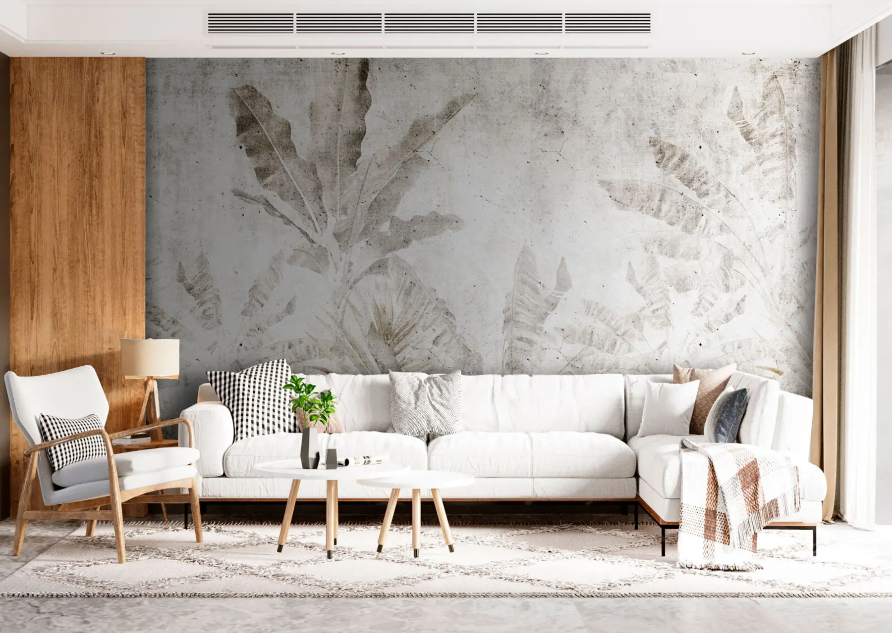 wall murals Банана лишће на бетонском зиду u73886
