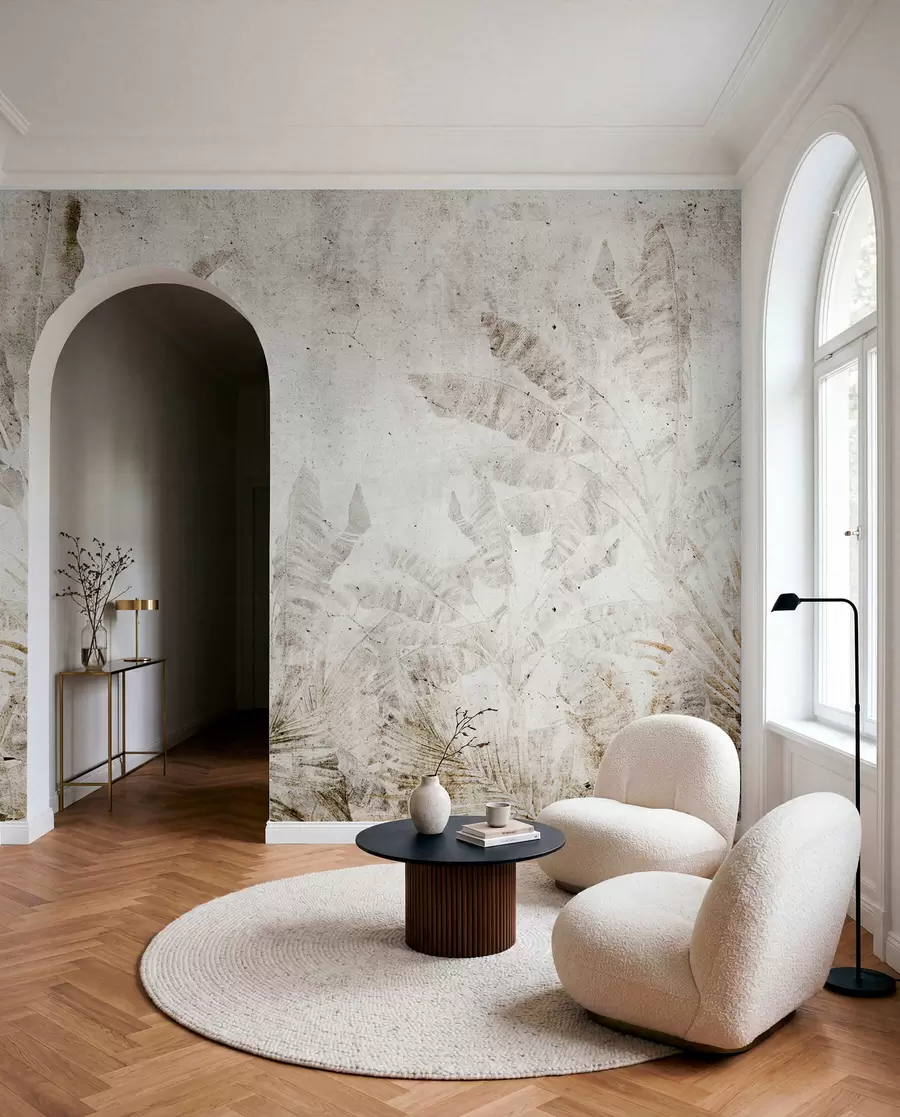 wall murals Банана лишће на бетонском зиду u73886