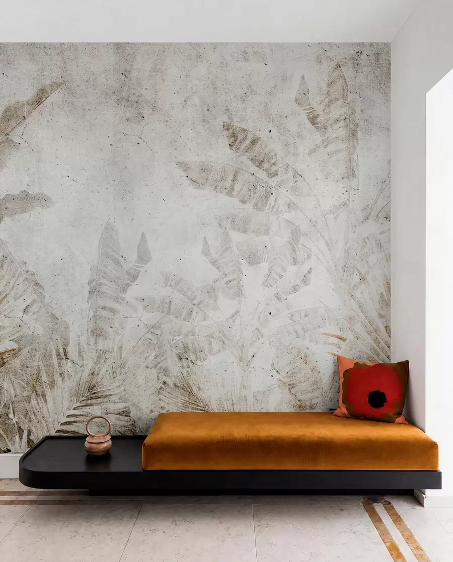 wall murals Банана лишће на бетонском зиду u73886