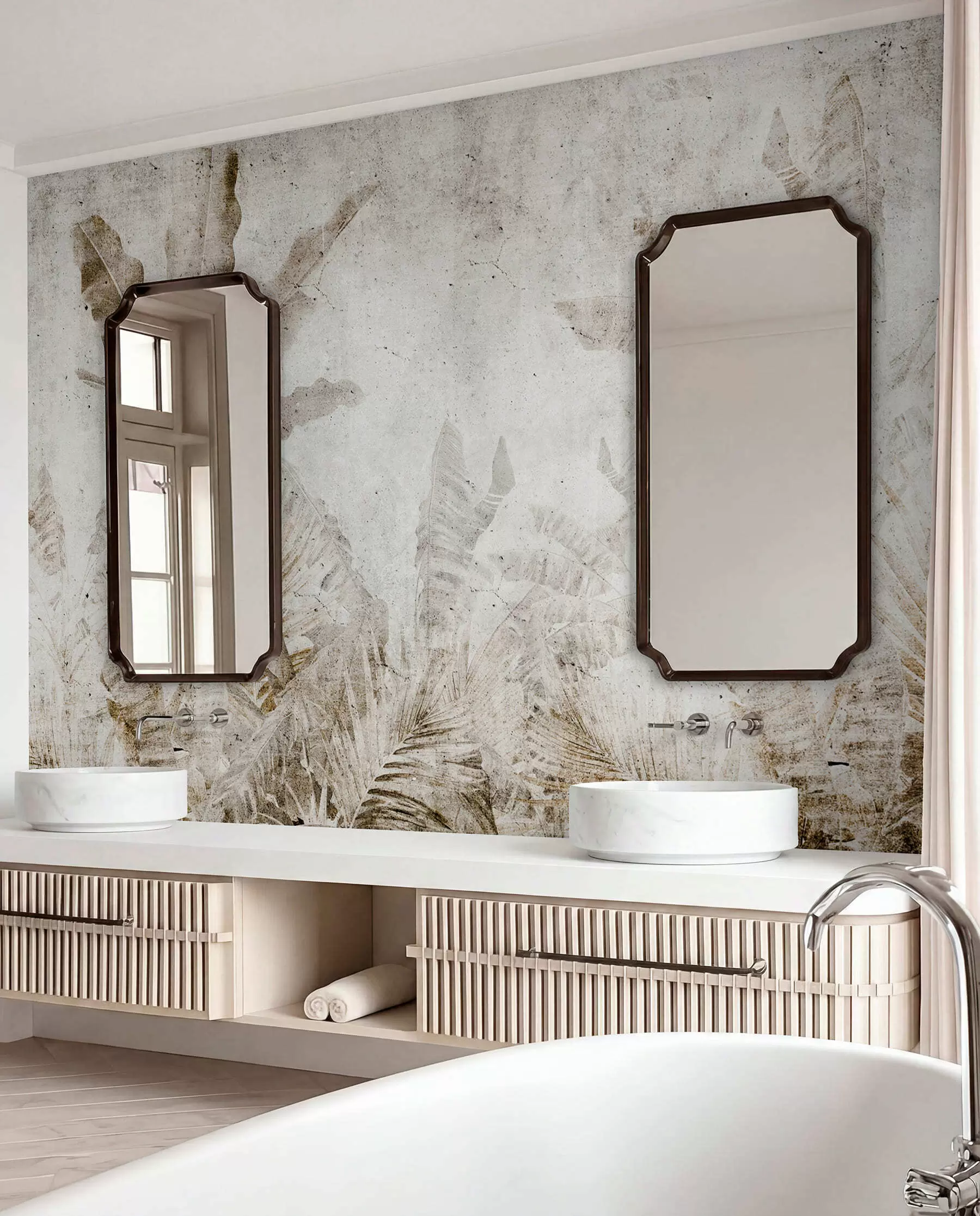 wall murals Банана лишће на бетонском зиду u73886