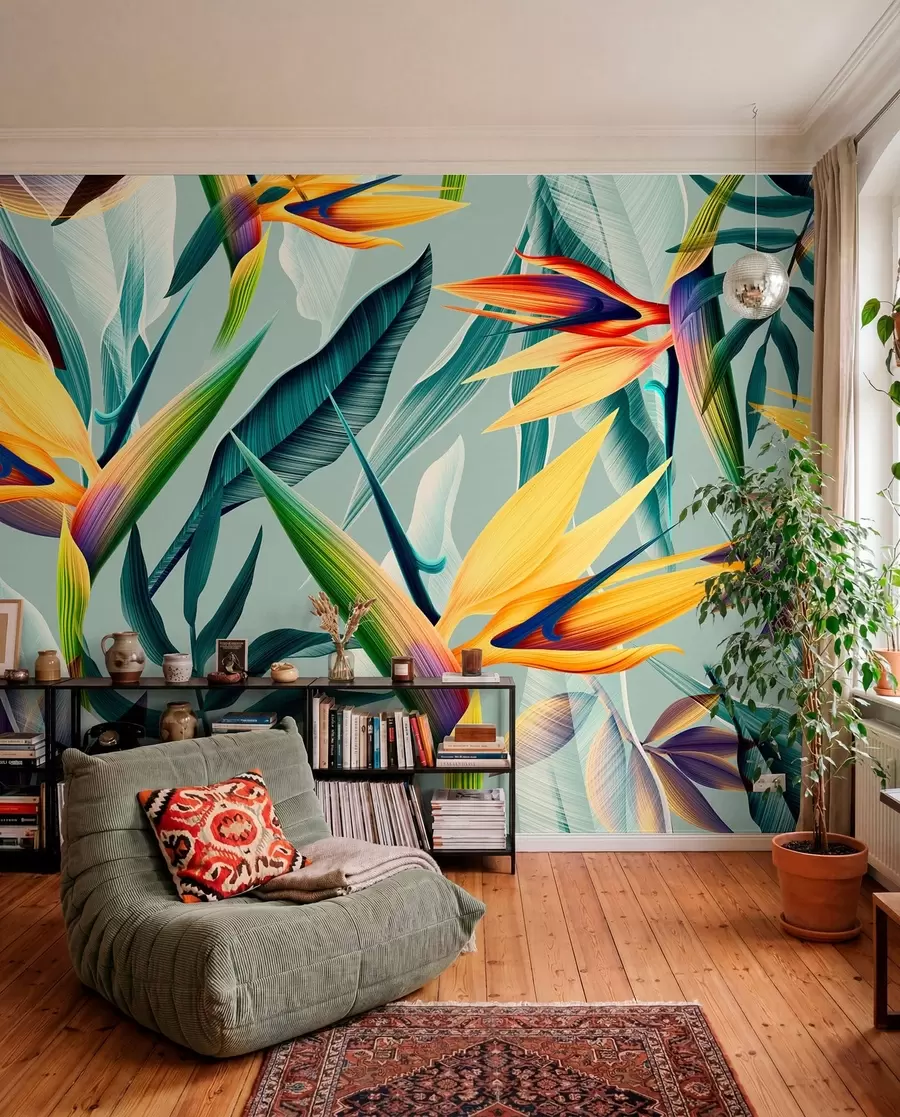 wall murals Тренди тропски биљци и лишће у светлу бојом u73960