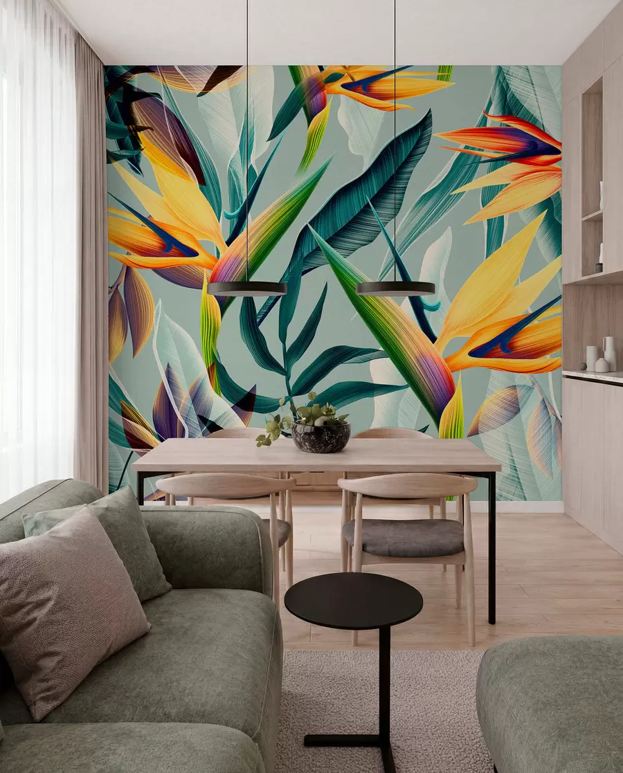 wall murals Тренди тропски биљци и лишће у светлу бојом u73960