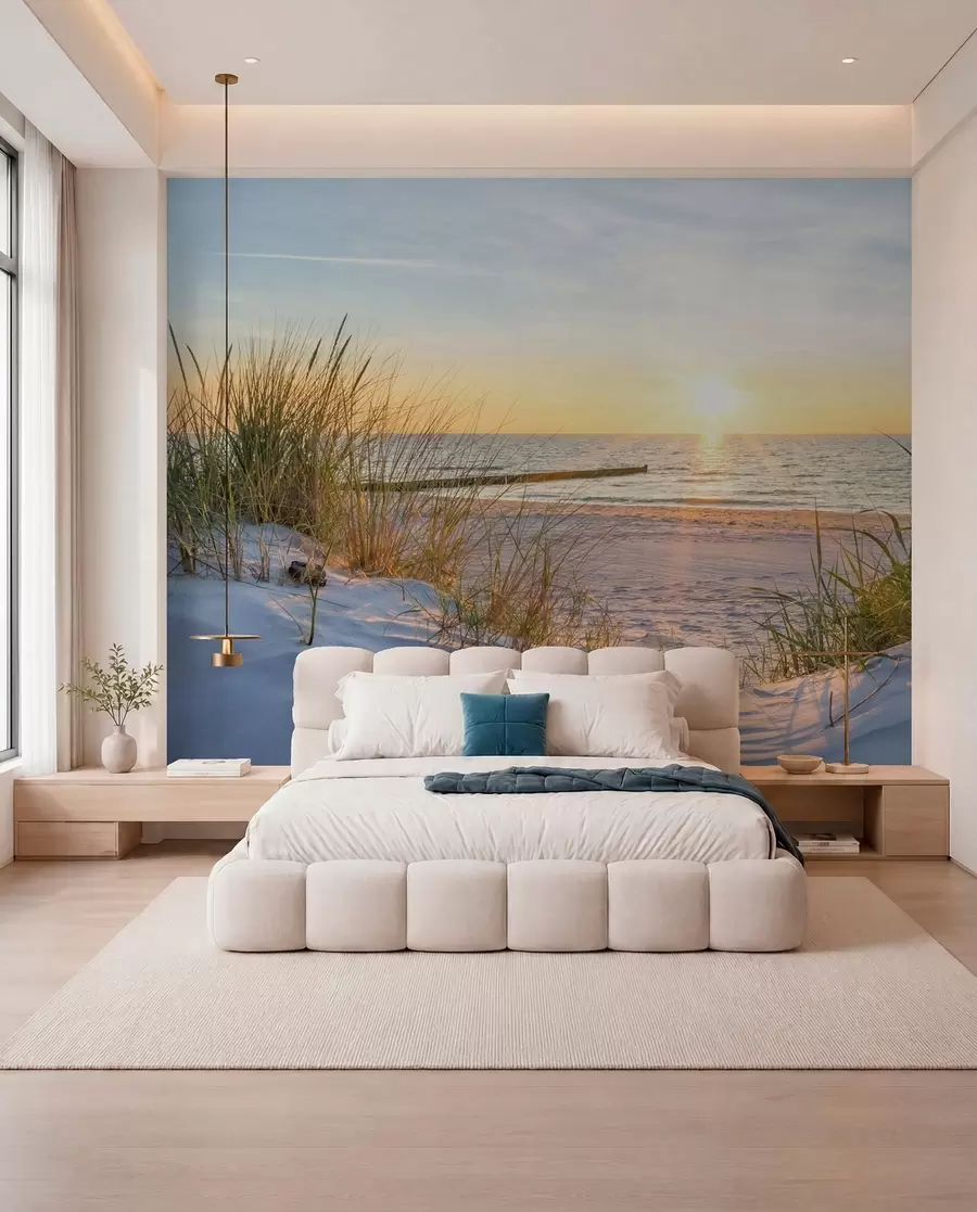 wall murals Фото / панорамски дине плажа са залазак сунца u93577
