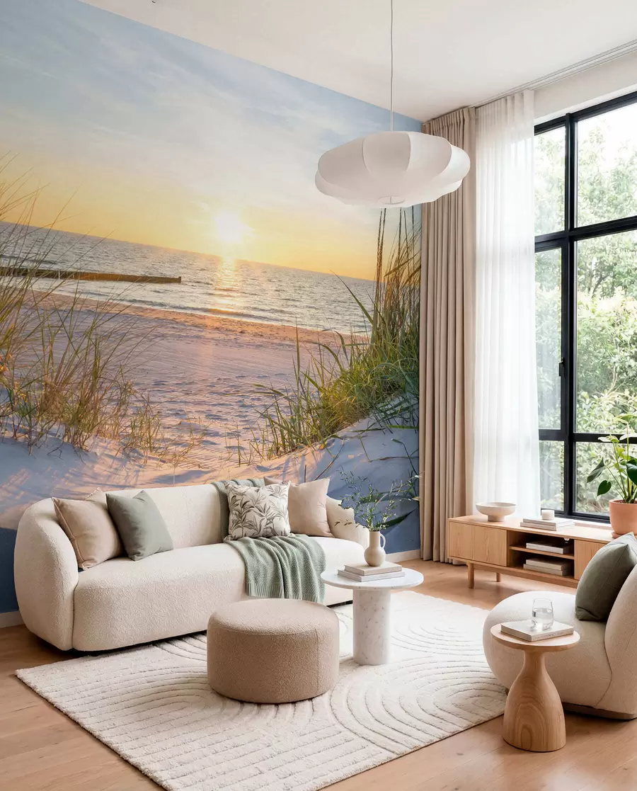 wall murals Фото / панорамски дине плажа са залазак сунца u93577