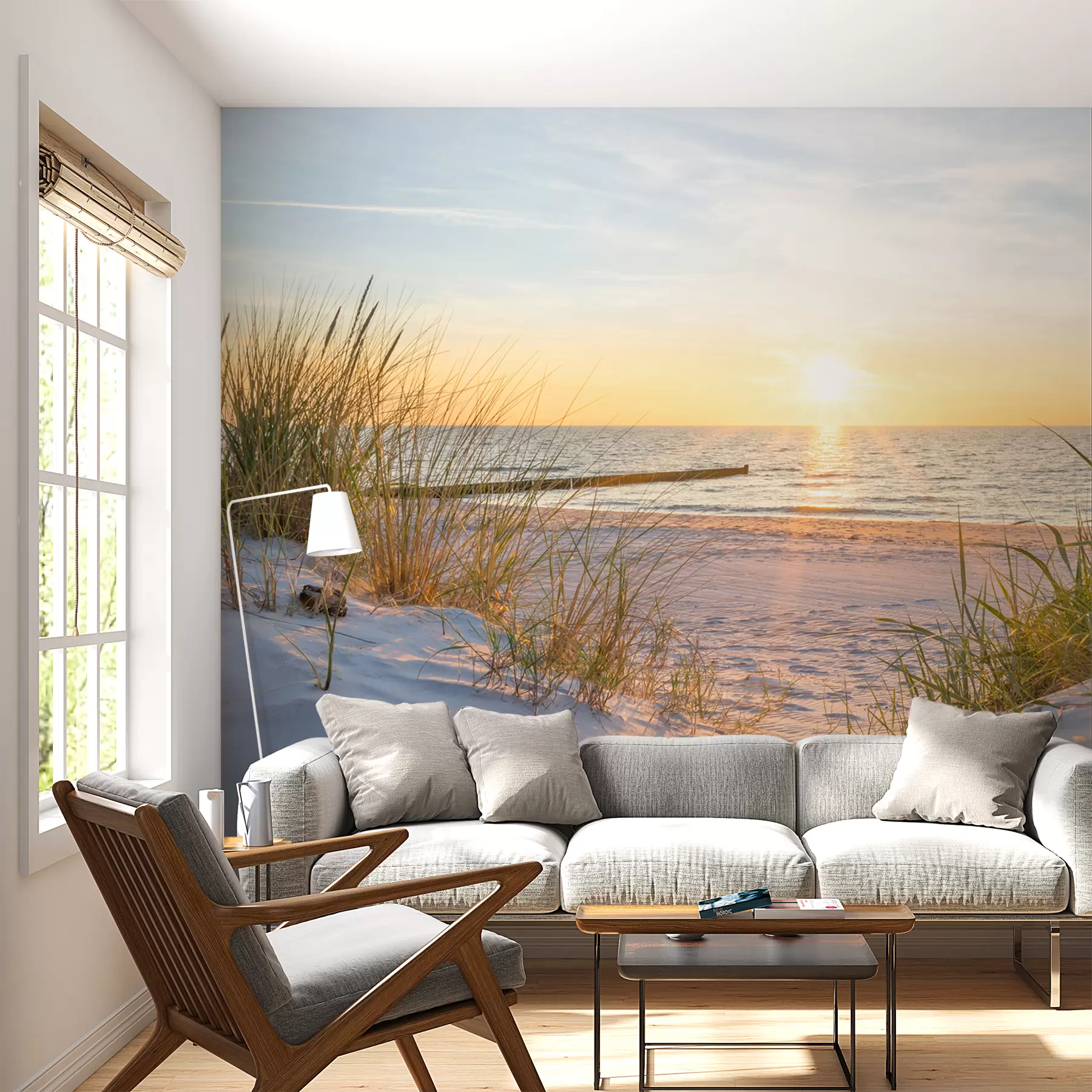 wall murals Фото / панорамски дине плажа са залазак сунца u93577