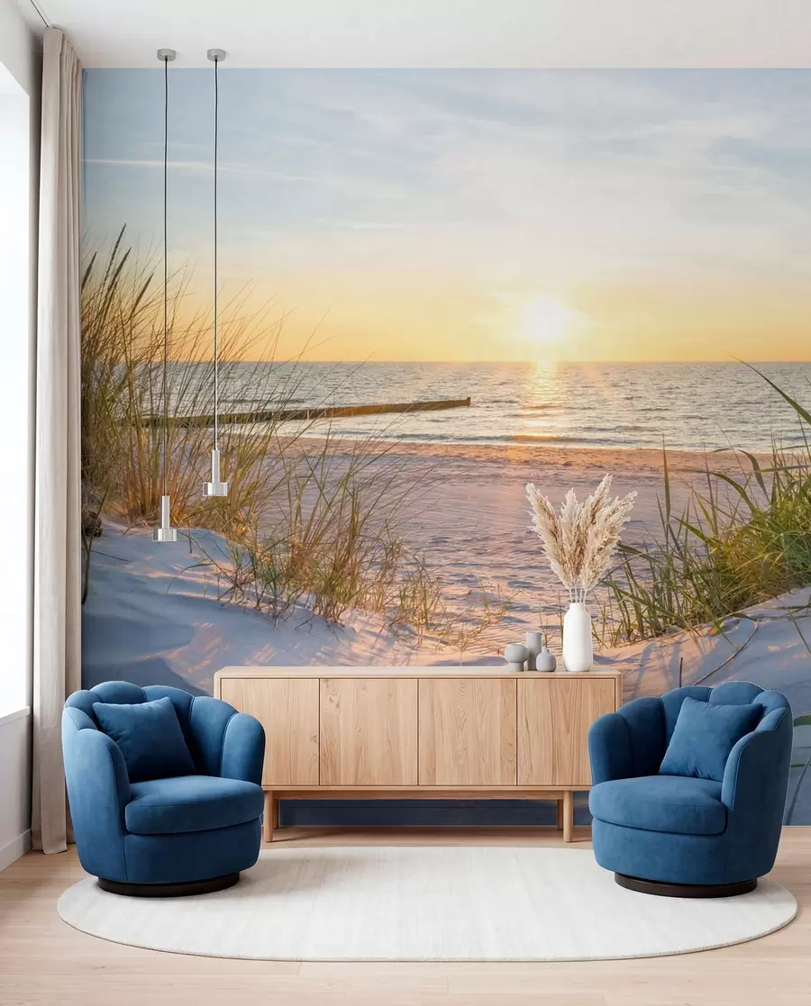 wall murals Фото / панорамски дине плажа са залазак сунца u93577
