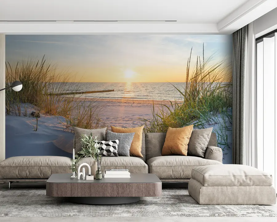 wall murals Фото / панорамски дине плажа са залазак сунца u93577