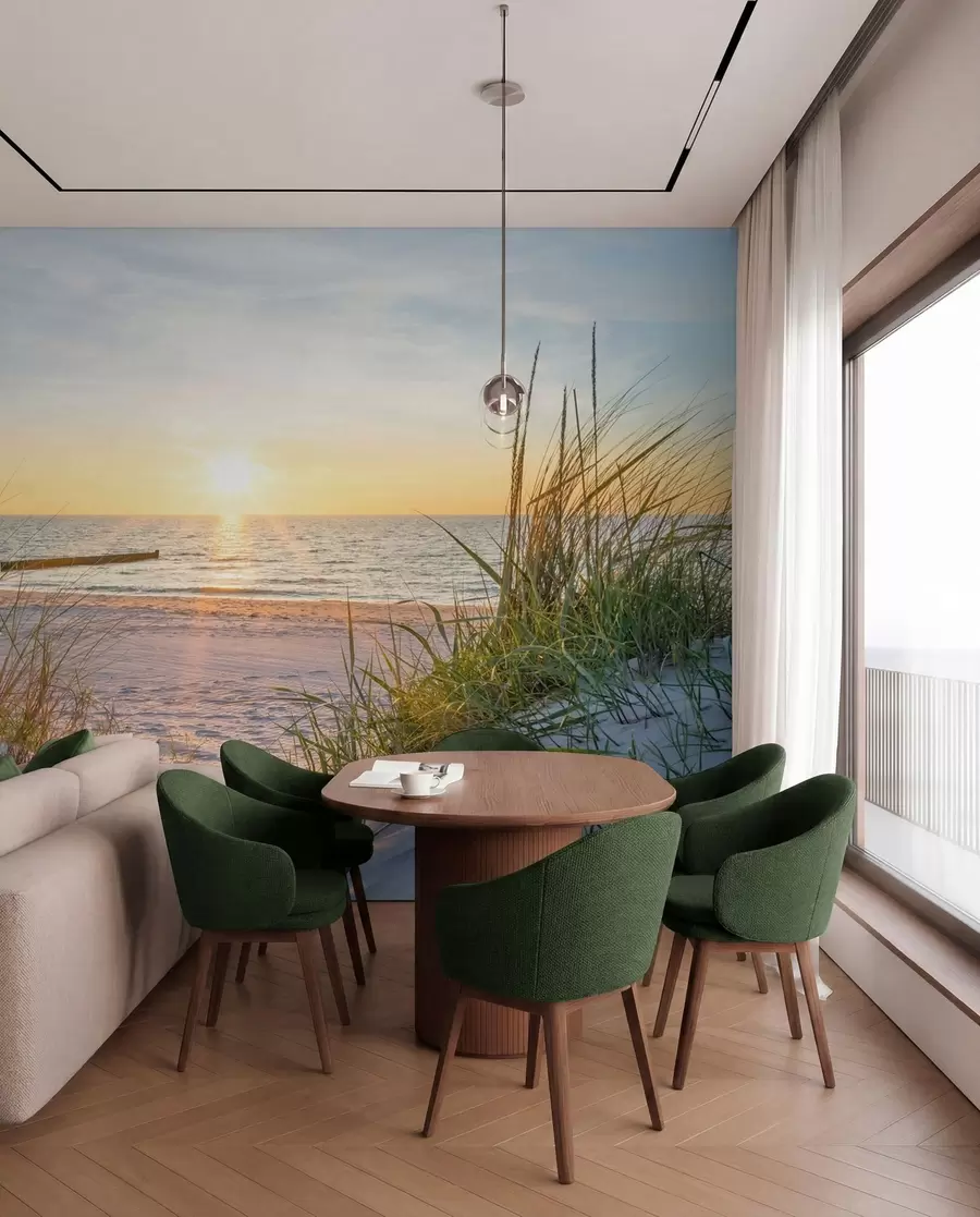 wall murals Фото / панорамски дине плажа са залазак сунца u93577