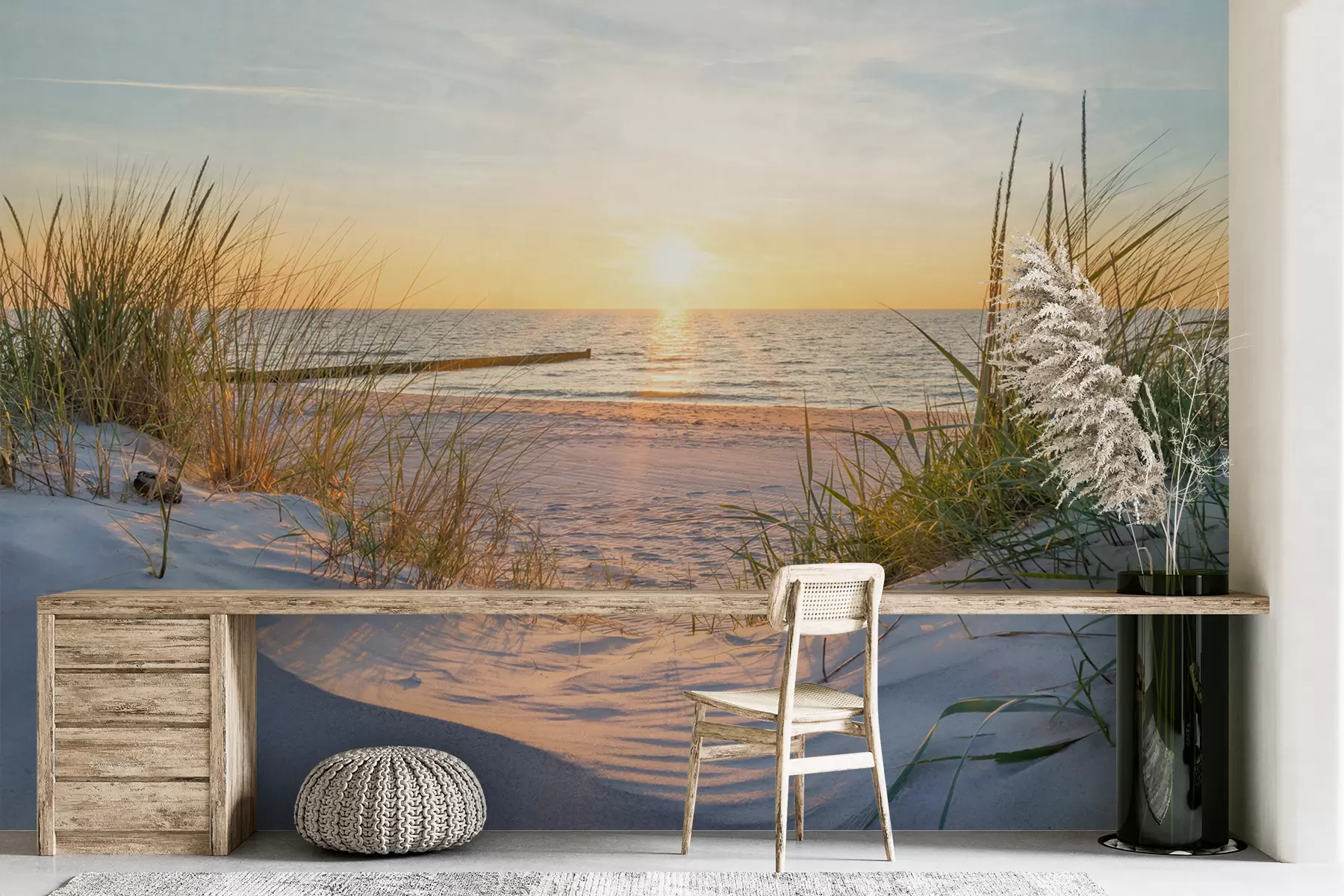 wall murals Фото / панорамски дине плажа са залазак сунца u93577