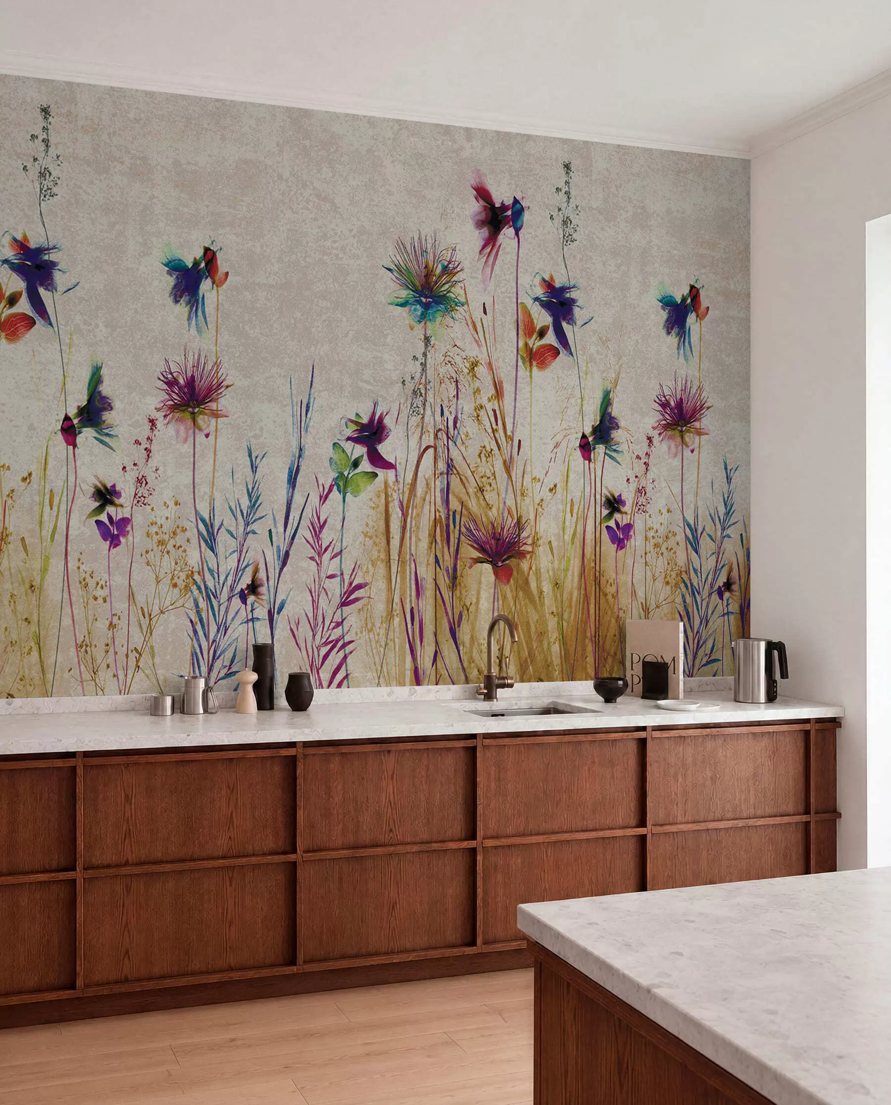wall murals Необично високо цвеће на беж позадини u93672