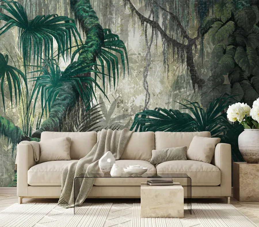 wall murals Тропске биљке и дрвеће на текстурираној позадини u78695