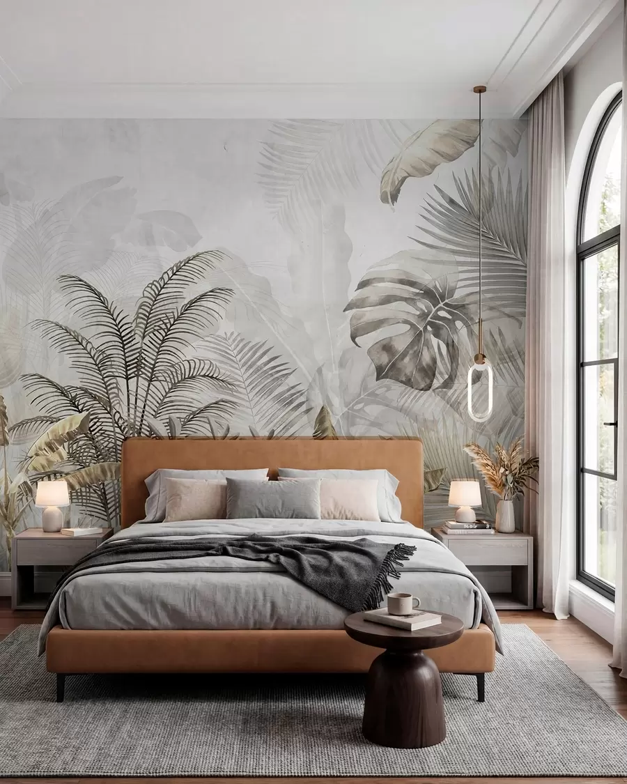 wall murals Палме у сивој боји u71284