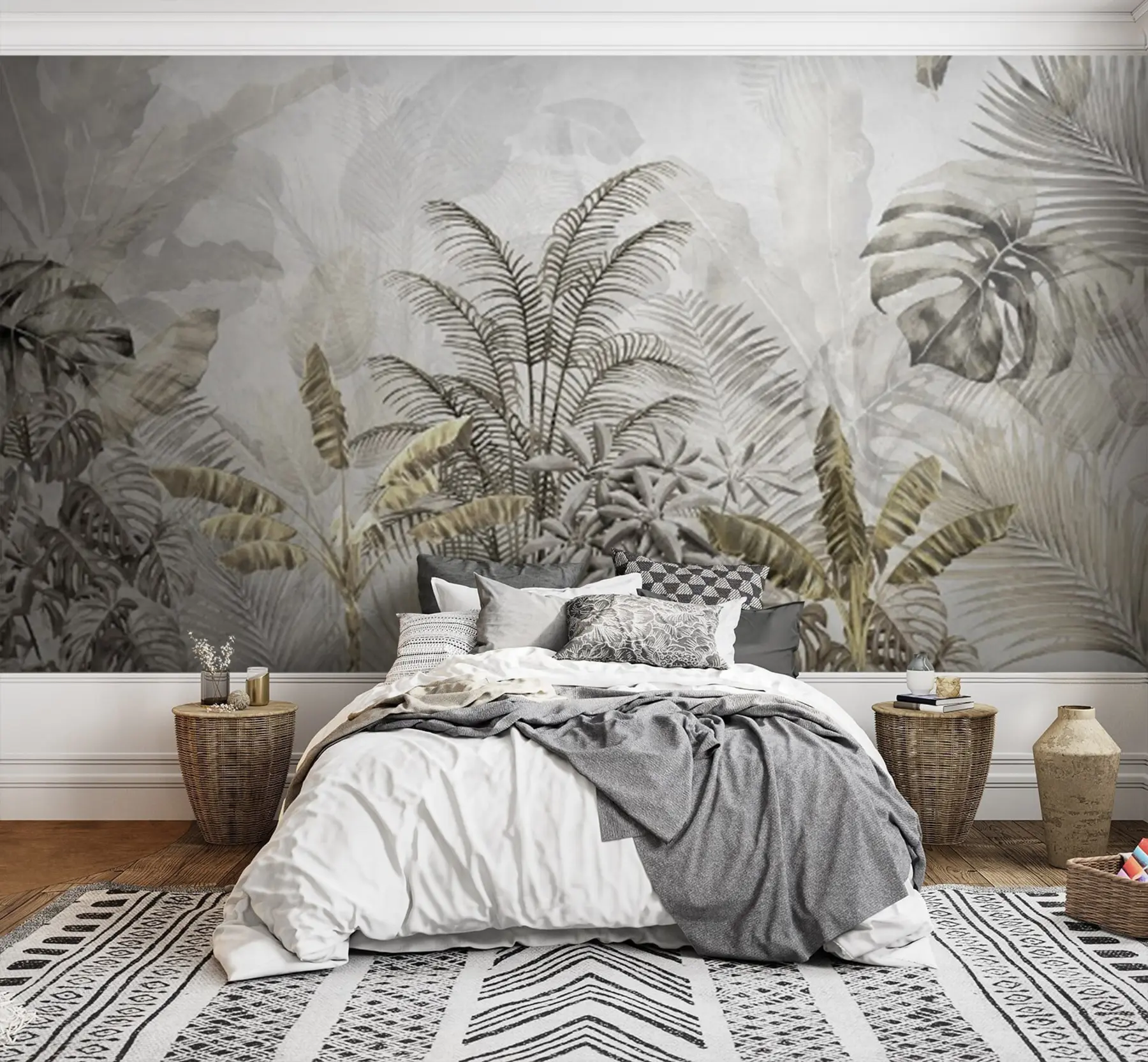 wall murals Палме у сивој боји u71284