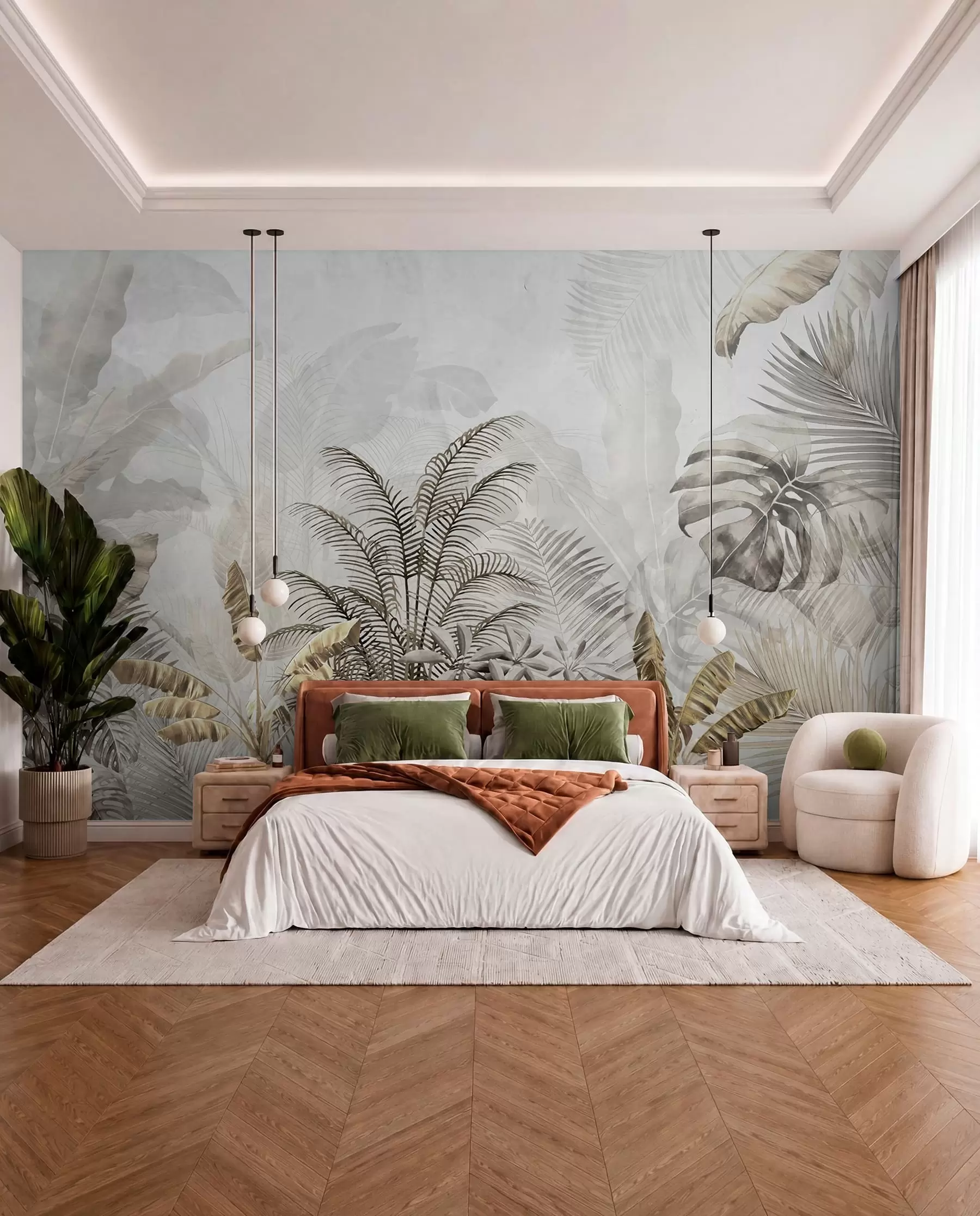 wall murals Палме у сивој боји u71284