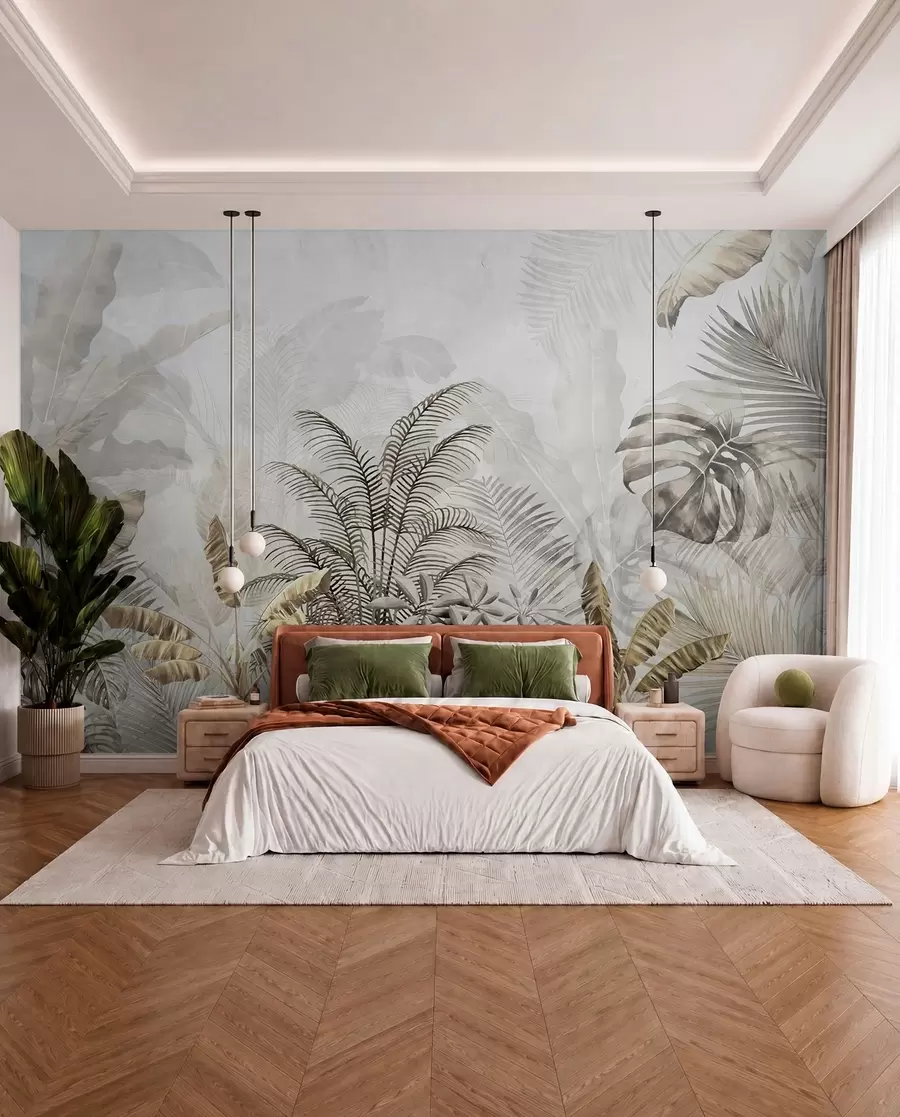 wall murals Палме у сивој боји u71284