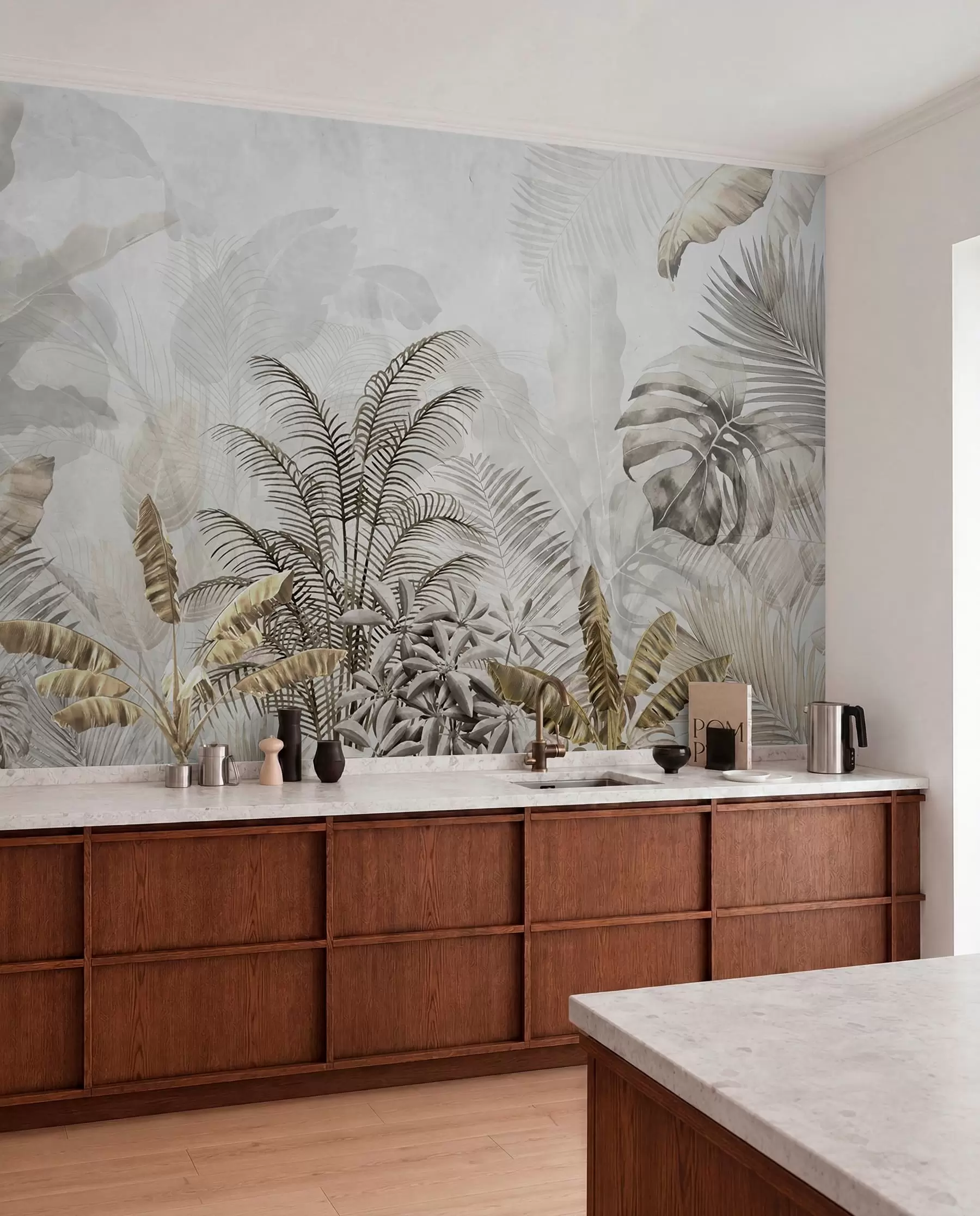 wall murals Палме у сивој боји u71284