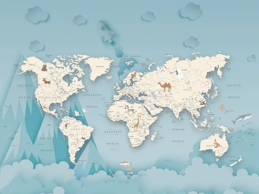 wall murals Карта света на позадини планина u79831