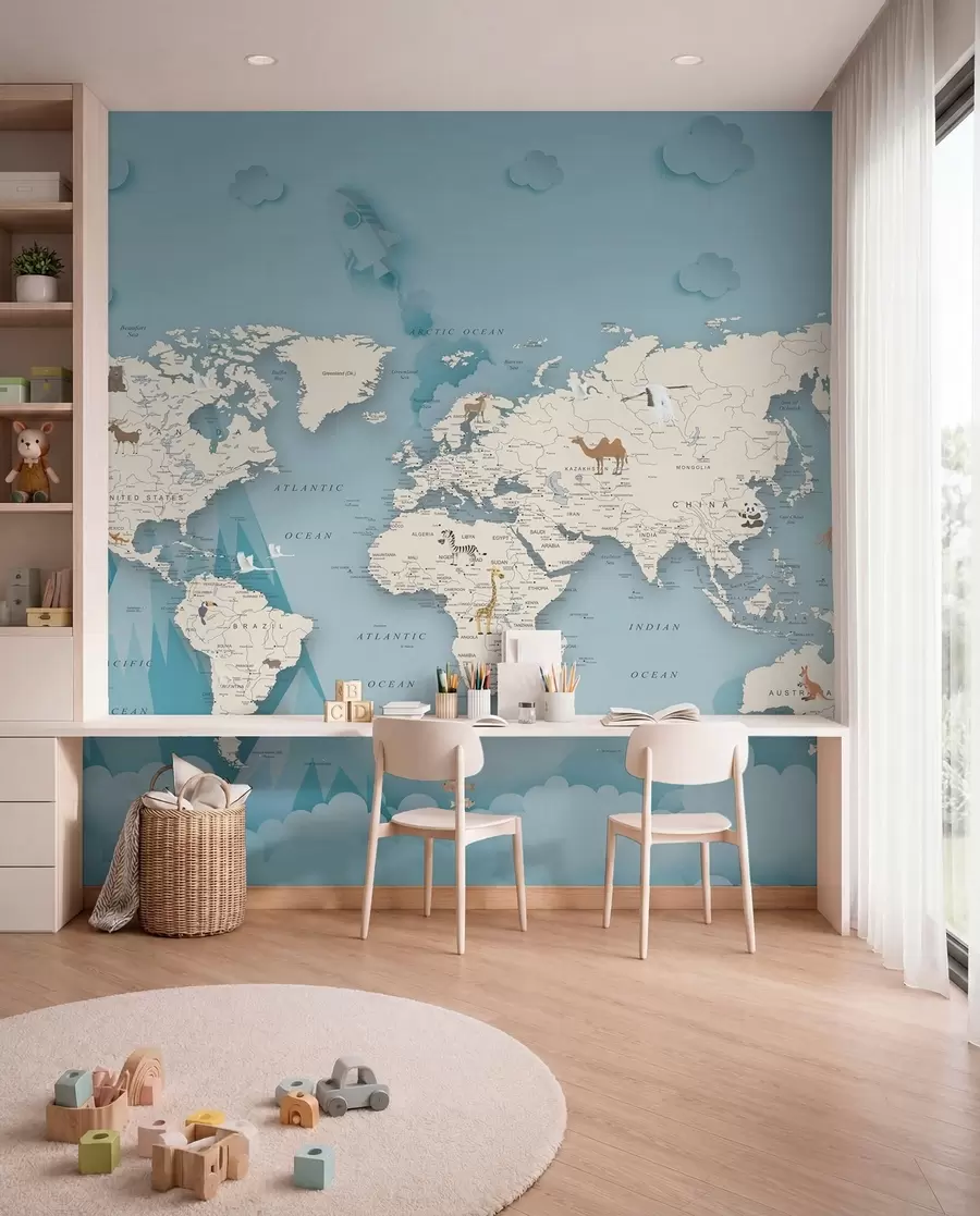 wall murals Карта света на позадини планина u79831
