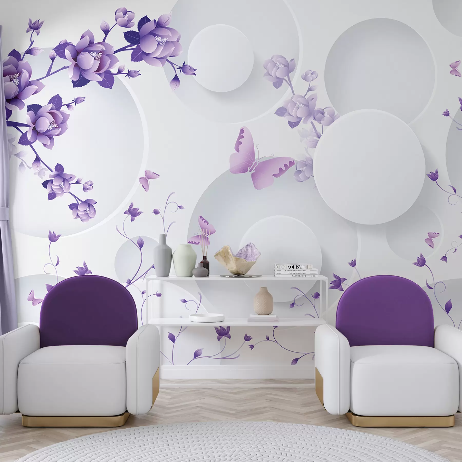 wall murals 3Д обрасци са цвећем и лептирима u74482