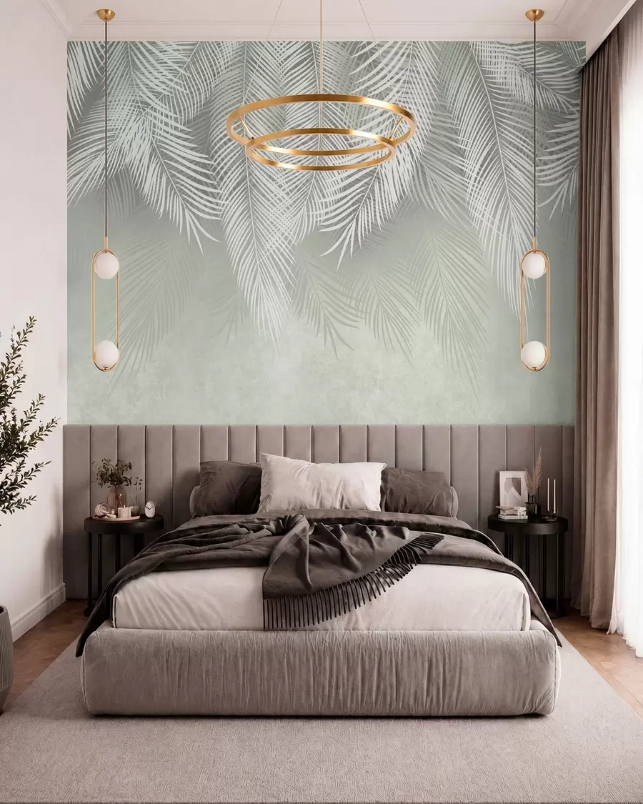 wall murals Бели дланови грана на зеленој позадини u74489