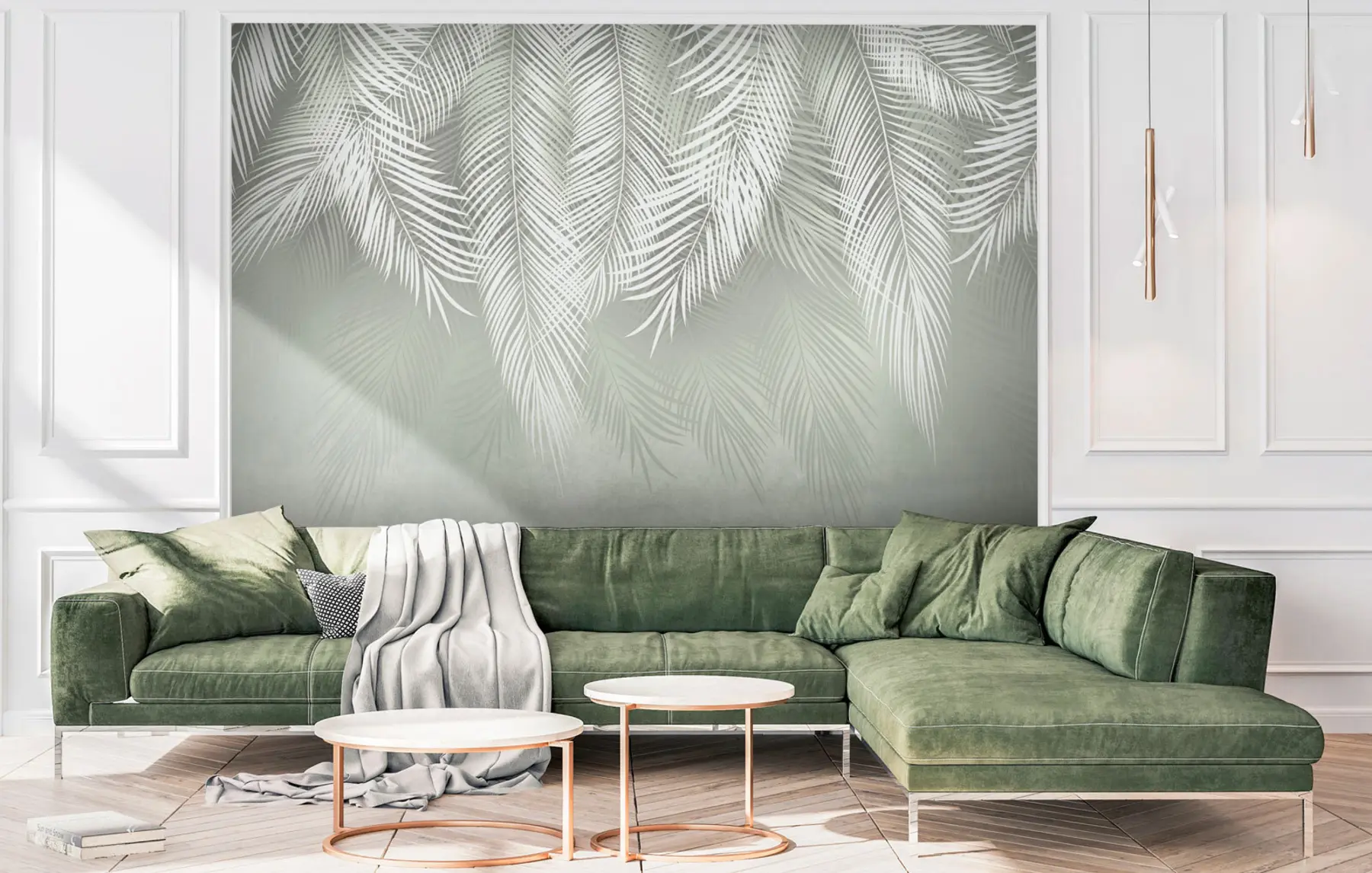 wall murals Бели дланови грана на зеленој позадини u74489