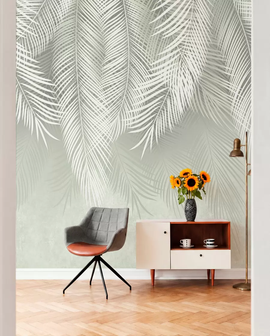 wall murals Бели дланови грана на зеленој позадини u74489