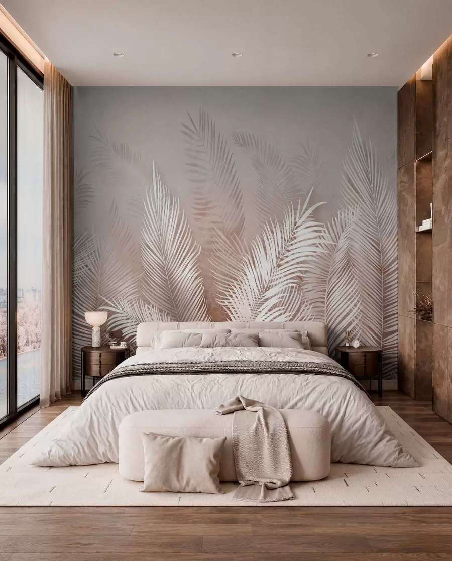 wall murals Беле палме на смеђој Гранж позадини u74601