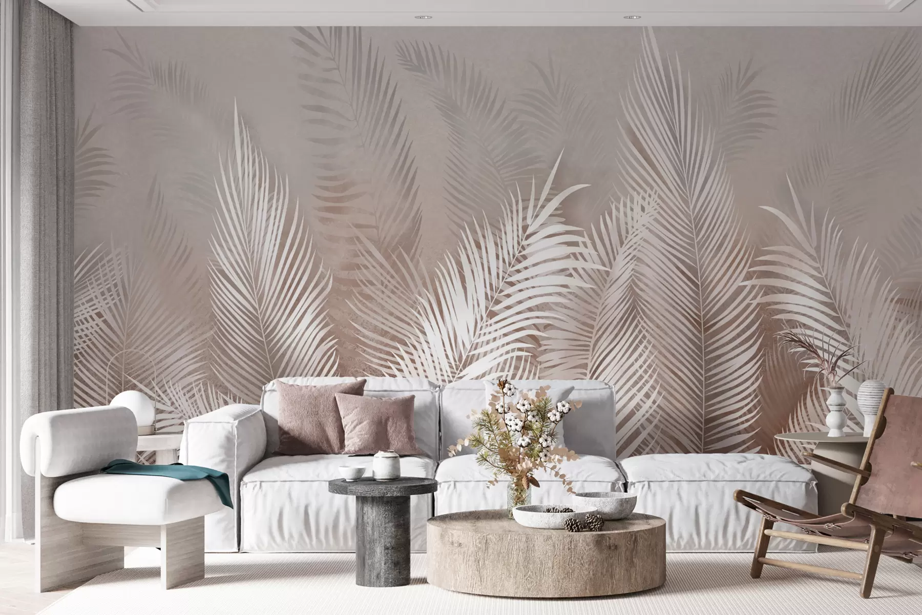 wall murals Беле палме на смеђој Гранж позадини u74601