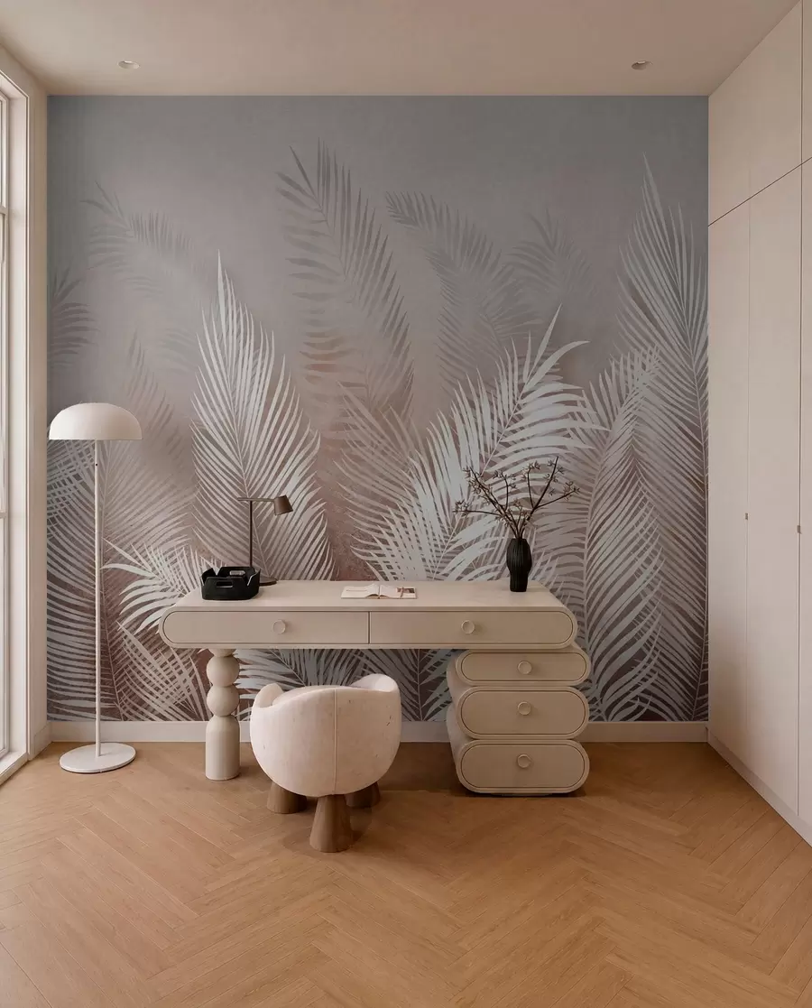 wall murals Беле палме на смеђој Гранж позадини u74601
