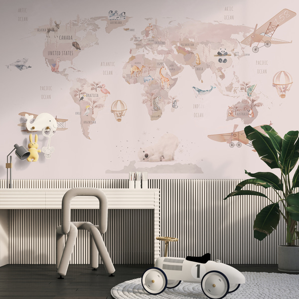 Тапете Мапа света за девојчице, Fototapeti Dečiji, Fototapeti u Art Deco Stilu, u93908 : uwalls.rs