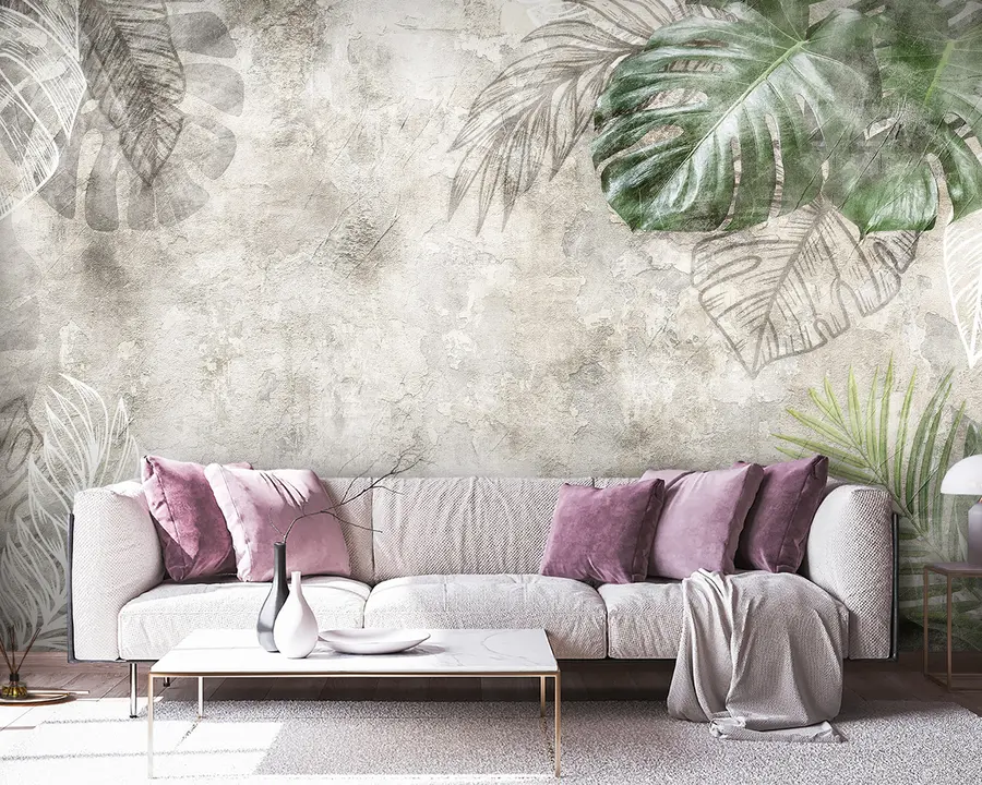 wall murals Тропски листови на старом зиду u93964