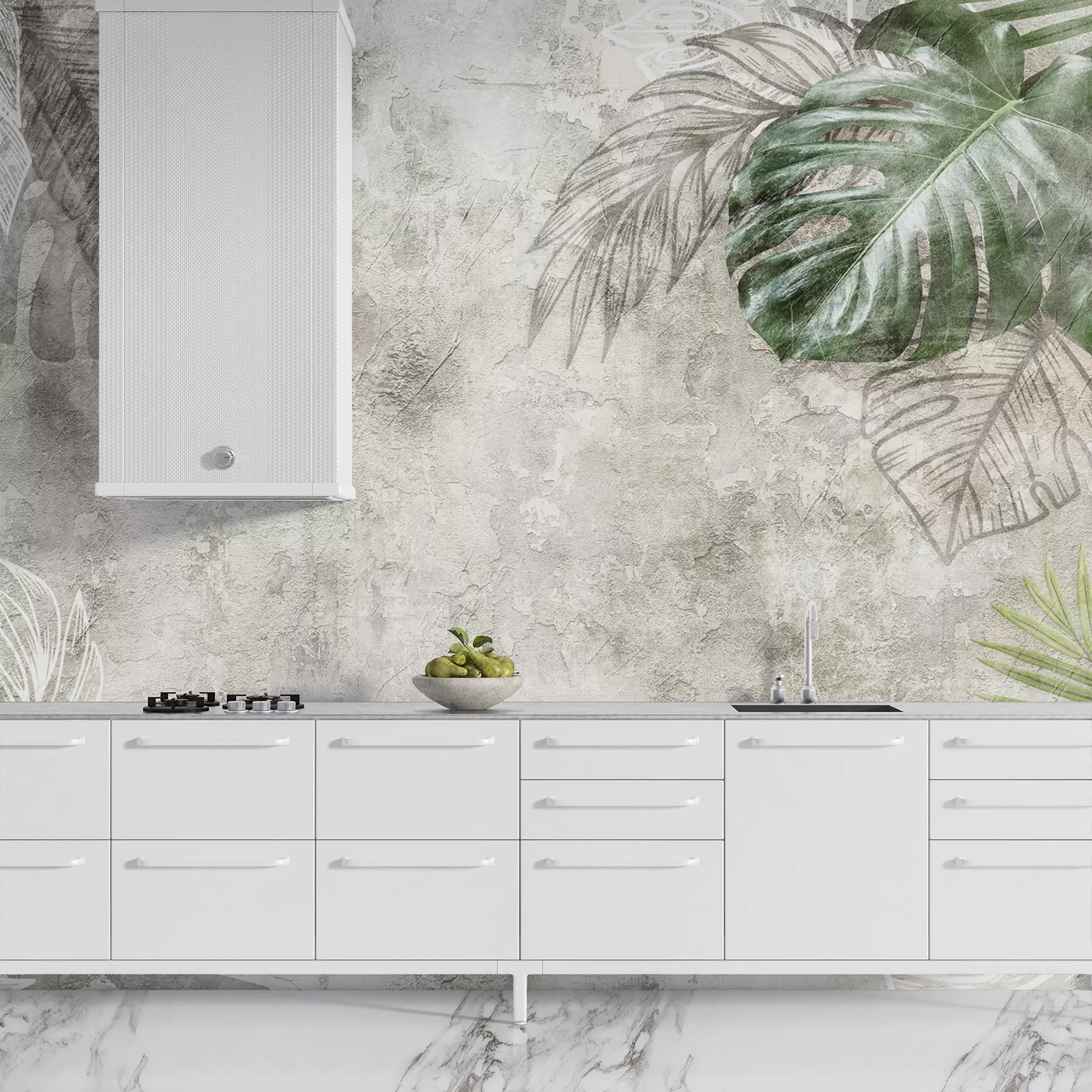 wall murals Тропски листови на старом зиду u93964