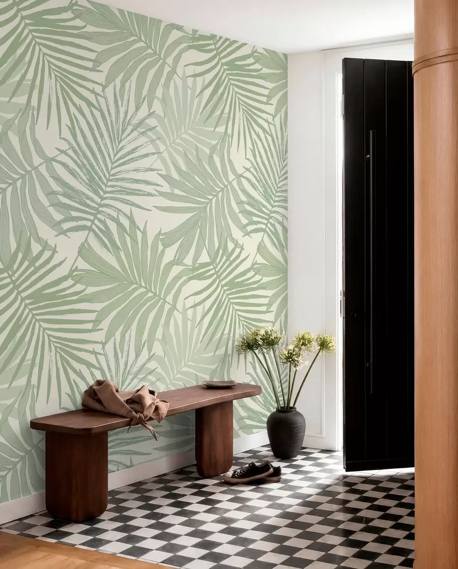 wall murals Тропско лишће у пастелним маслинасто-зеленим тоновима u74826