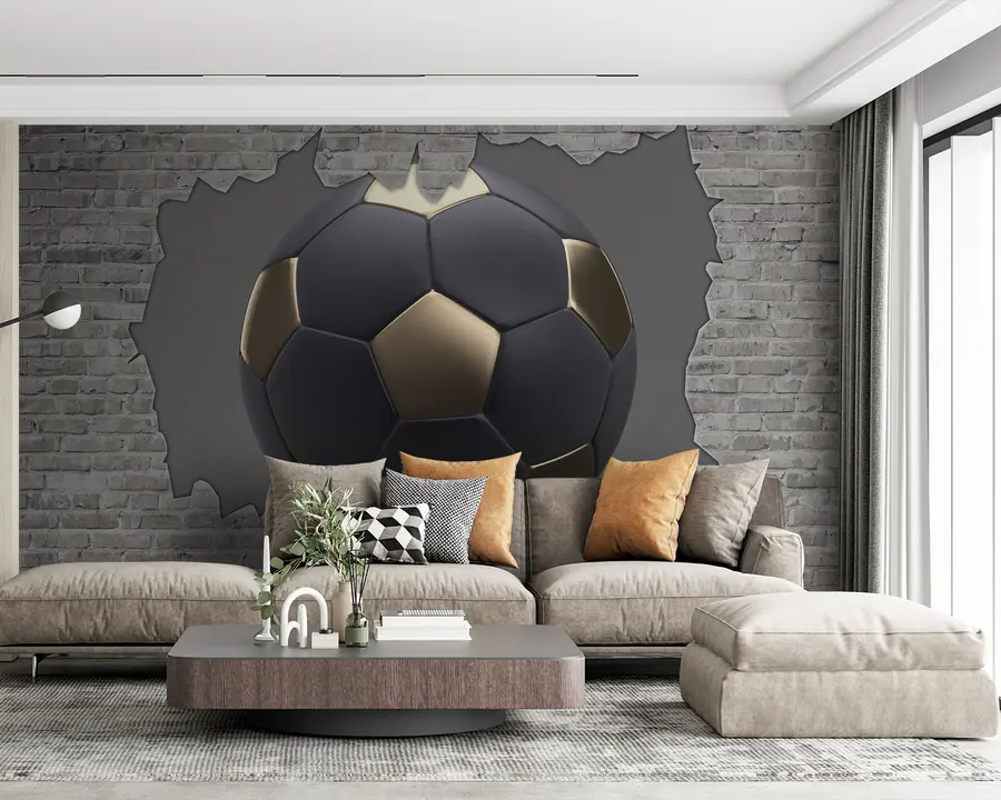 wall murals Фудбалска лопта на позадини зида од опеке u94058