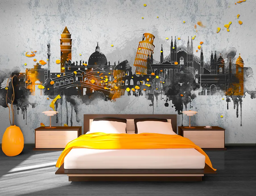 wall murals Тамне силуете атракција познатих градова u74881