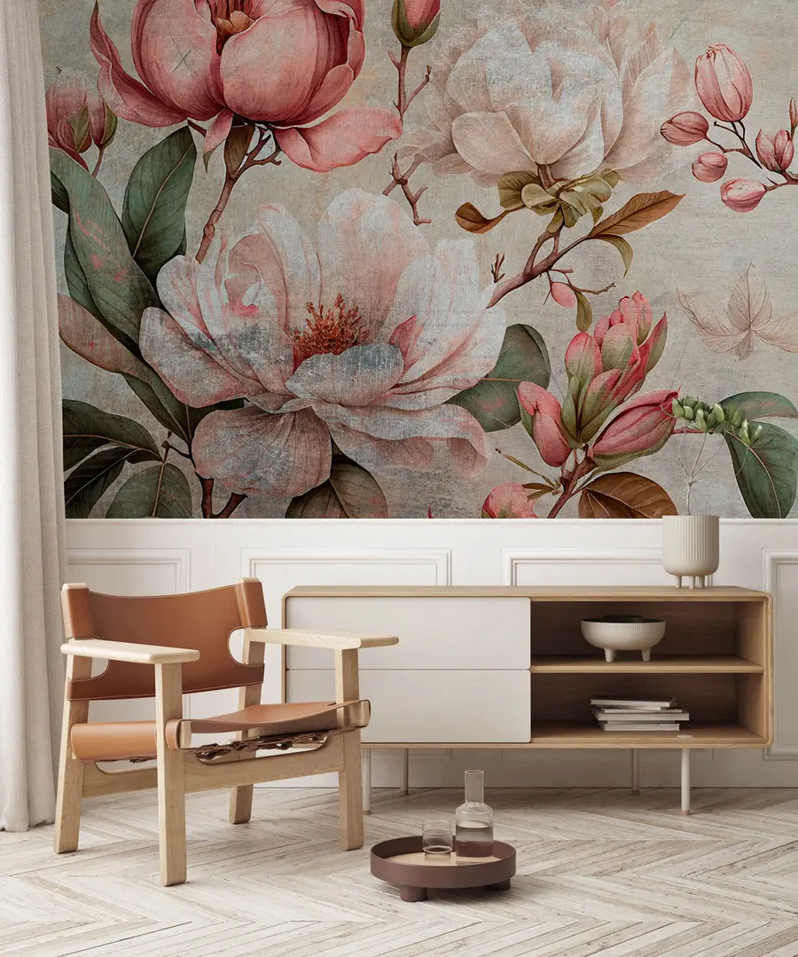 wall murals Акварел цветови божура и зелени листови u75382
