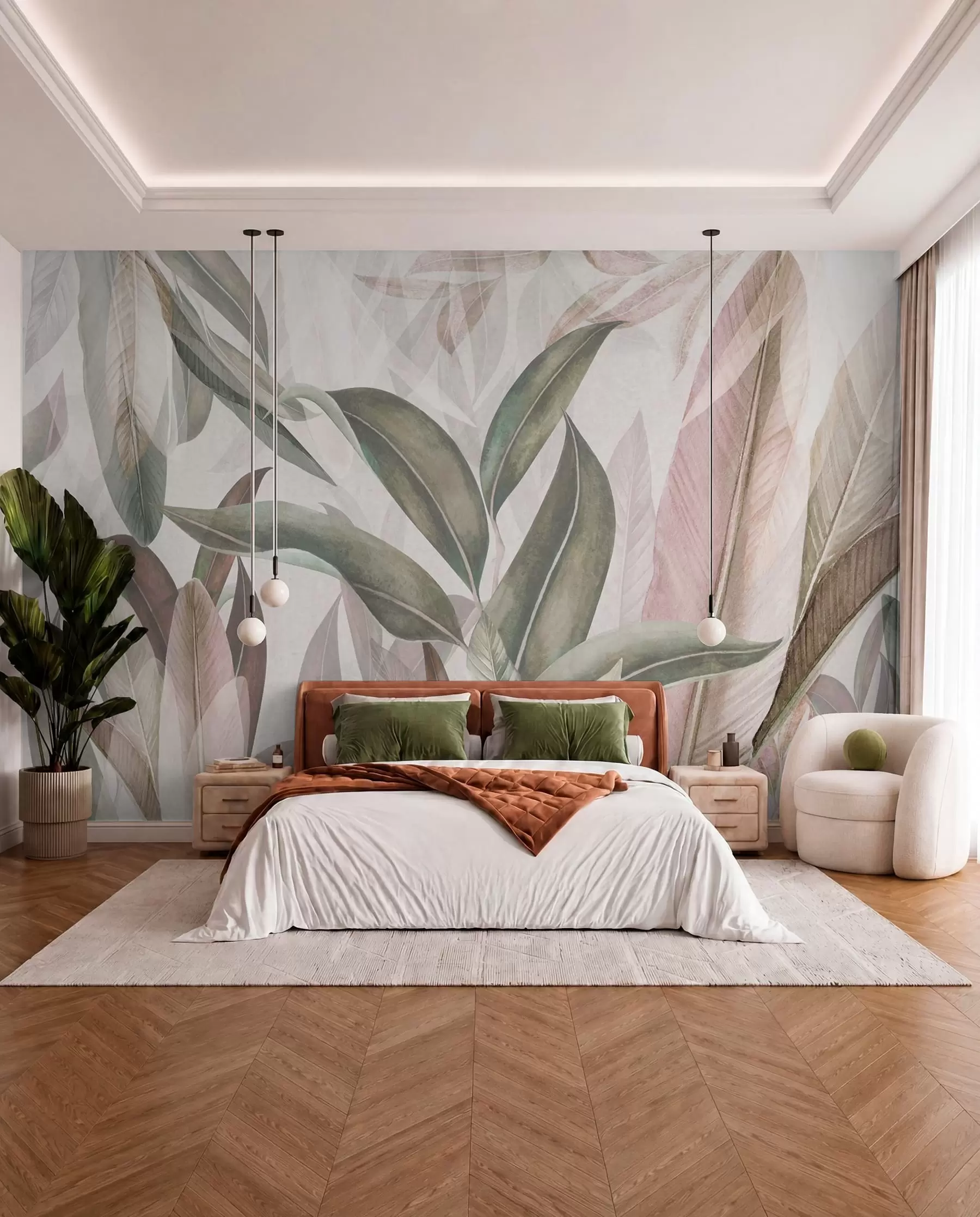 wall murals Palme u zelenom i ružičastom u94302