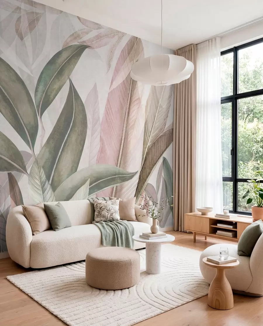 wall murals Зелено и розе палмиће лишће u94302