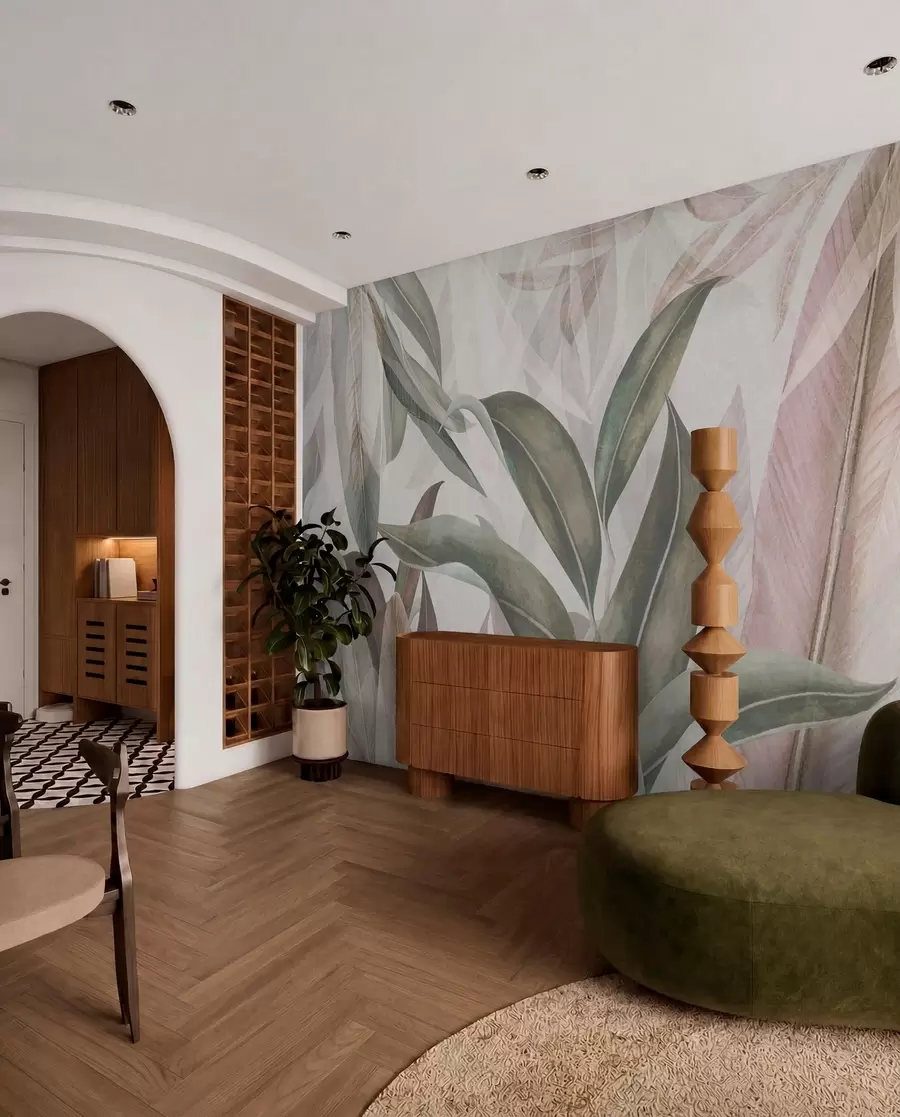 wall murals Зелено и розе палмиће лишће u94302