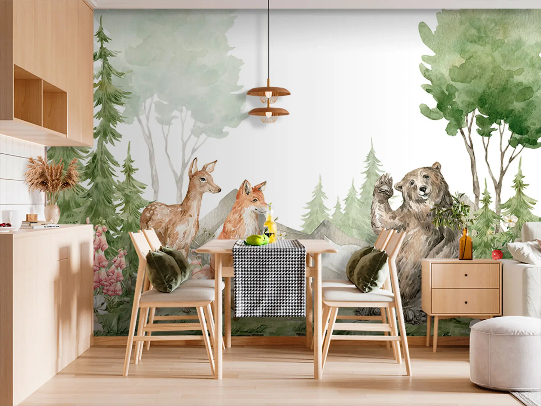 wall murals Састав акварела са шумским животињама и елементима природе u78735