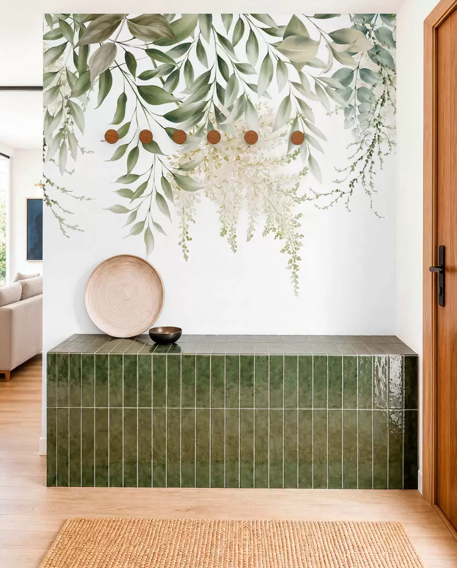 wall murals Цветни оквир са зеленилом са акварелом u94197