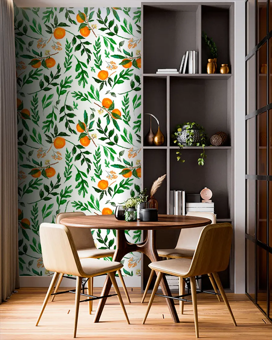 wall murals Наранџасти узорак, дизајн позадина са лишћем и плодовима u94333