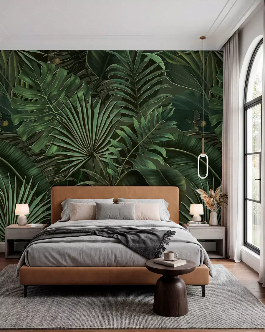 wall murals Тропски узорак са тропском зеленом палмом, листовима банане u94341