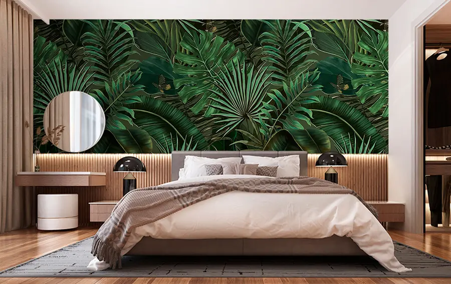 wall murals Тропски узорак са тропском зеленом палмом, листовима банане u94341