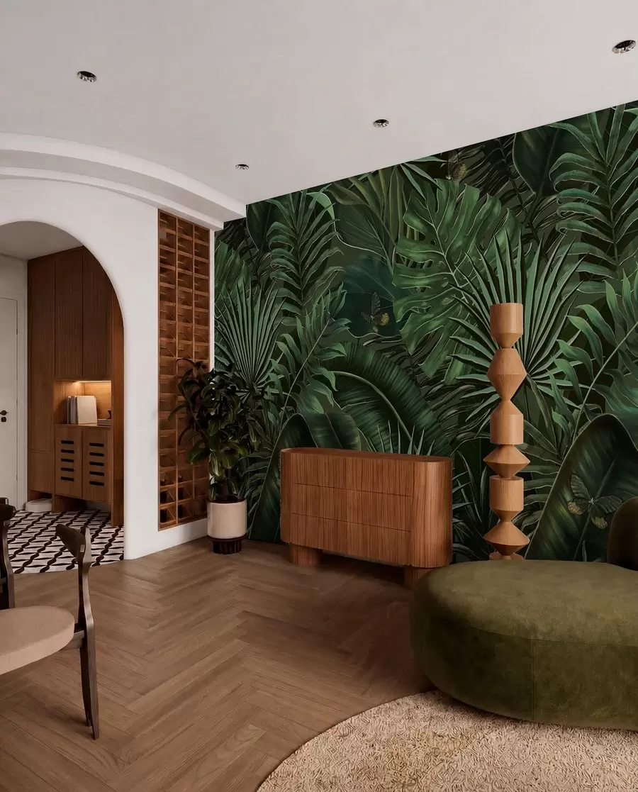 wall murals Тропски узорак са тропском зеленом палмом, листовима банане u94341