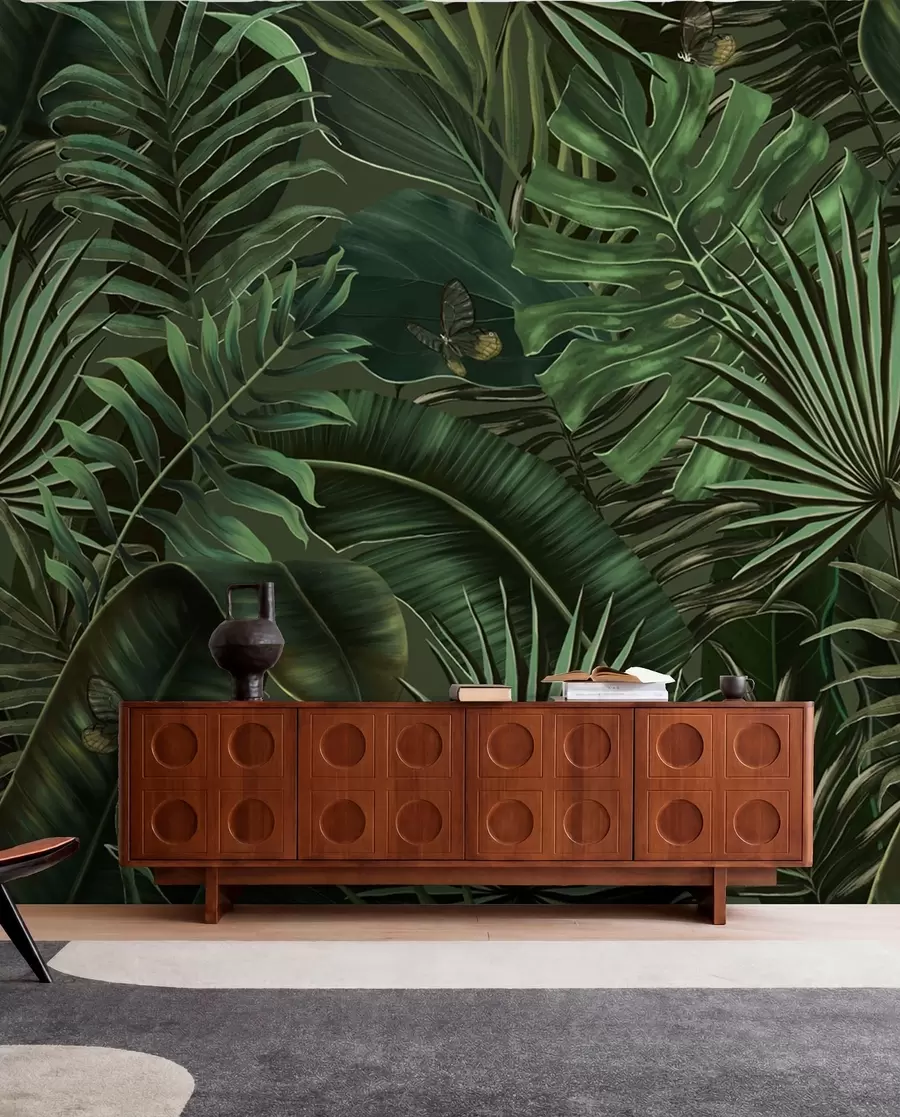 wall murals Тропски узорак са тропском зеленом палмом, листовима банане u94341