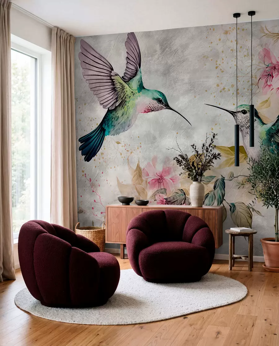 wall murals Акварел Хуммингбирдс на грани u93994